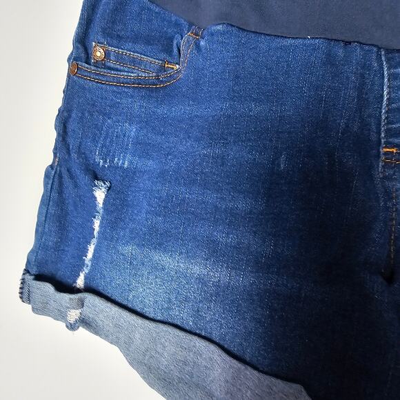 HOFISH Women’s Maternity Denim Shorts Blue Jean Over Belly Size M Distressed - Picture 2 of 8